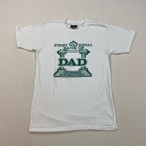 Vintage First National Bank of Dad T Shirt Size Large White Single Stitch Funny